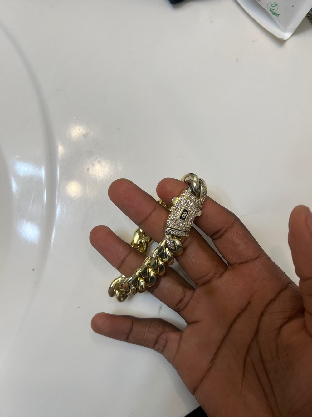Gold 14k real Cuban Link Bracelet with Pave Clasp
